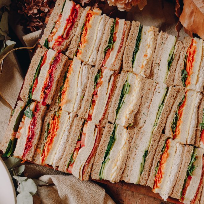 Sandwich platter with assorted sandwiches and fillings for catering